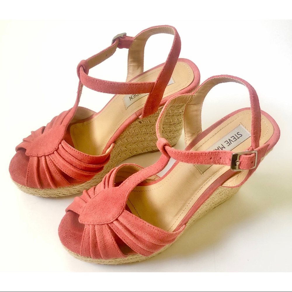 Steve Madden Espadrille Wedge Sandals Coral Suede *Worn Once* Size 8